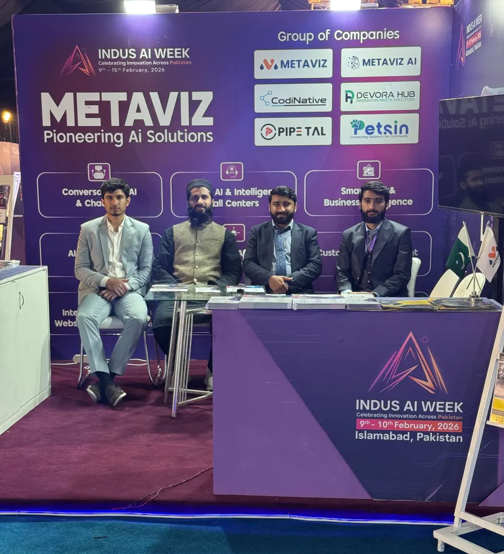 The Metaviz AI team presenting its AI solutions at Indus AI Week, Islamabad