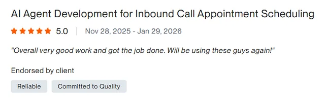 Upwork client review – 5 stars – AI & automation