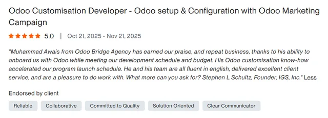 Upwork client review – 5 stars – Web & platforms