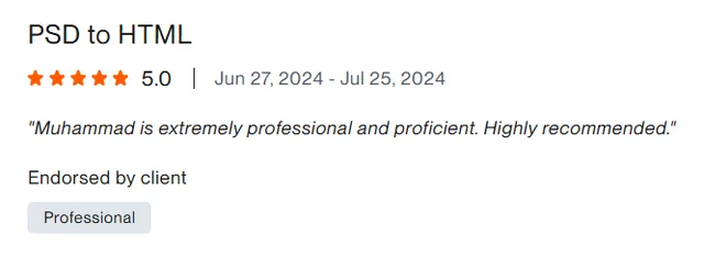 Upwork client review – 5 stars – Web & platforms
