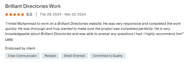 Upwork client review – 5 stars – Web & platforms