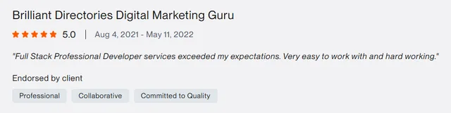 Upwork client review – 5 stars – Web & platforms