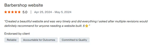 Upwork client review – 5 stars – Web & platforms