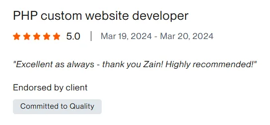 Upwork client review – 5 stars – Web & platforms