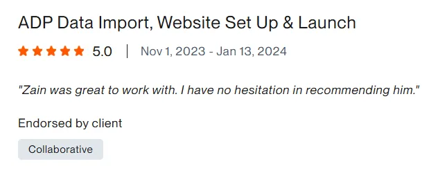 Upwork client review – 5 stars – Web & platforms
