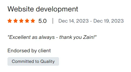 Upwork client review – 5 stars – Web & platforms