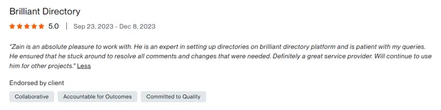 Upwork client review – 5 stars – Web & platforms