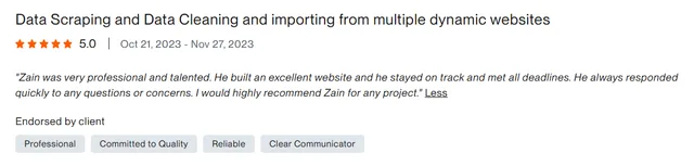 Upwork client review – 5 stars – AI & automation