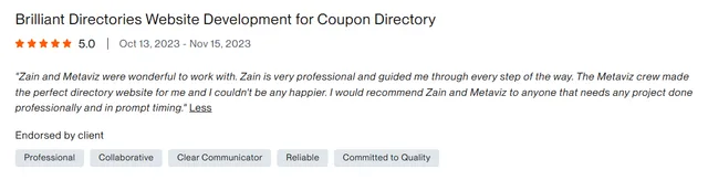 Upwork client review – 5 stars – Web & platforms