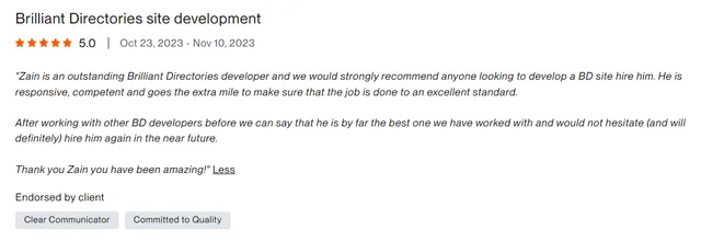 Upwork client review – 5 stars – Web & platforms