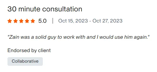Upwork client review – 5 stars – Web & platforms