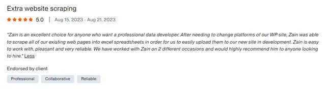 Upwork client review – 5 stars – AI & automation