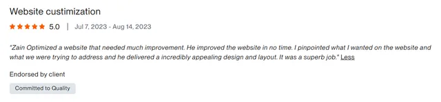 Upwork client review – 5 stars – Web & platforms