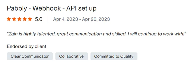 Upwork client review – 5 stars – AI & automation