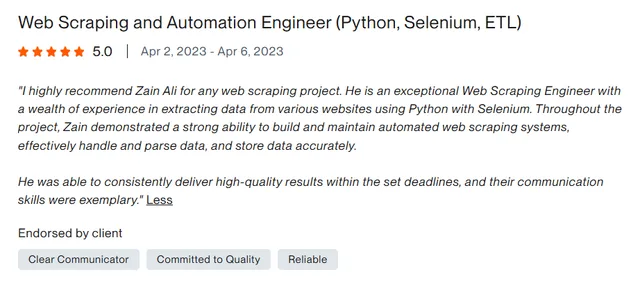 Upwork client review – 5 stars – AI & automation