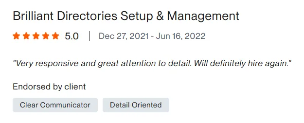 Upwork client review – 5 stars – Web & platforms