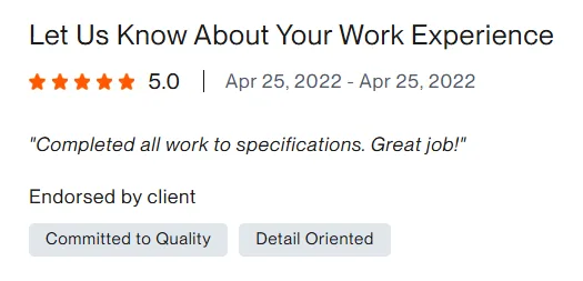 Upwork client review – 5 stars – Web & platforms
