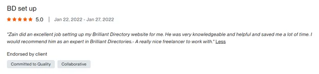 Upwork client review – 5 stars – Web & platforms