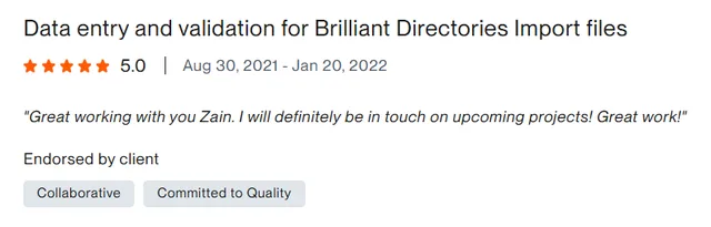 Upwork client review – 5 stars – Web & platforms