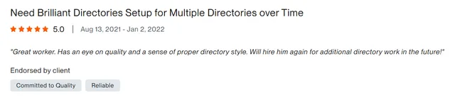 Upwork client review – 5 stars – Web & platforms
