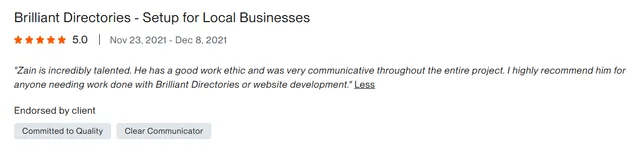 Upwork client review – 5 stars – Web & platforms