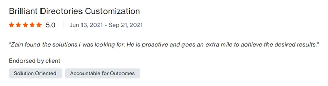 Upwork client review – 5 stars – Web & platforms