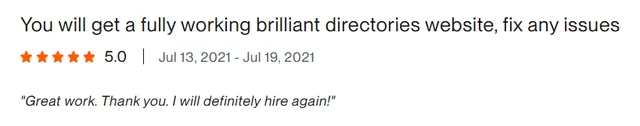 Upwork client review – 5 stars – Web & platforms