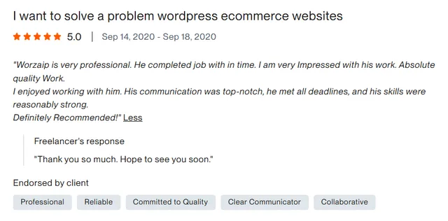 Upwork client review – 5 stars – Web & platforms