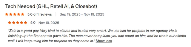 Upwork client review – 5 stars – AI & automation
