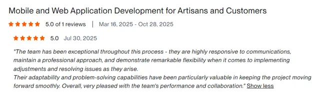 Upwork client review – 5 stars – Mobile apps