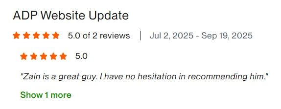 Upwork client review – 5 stars – Web & platforms