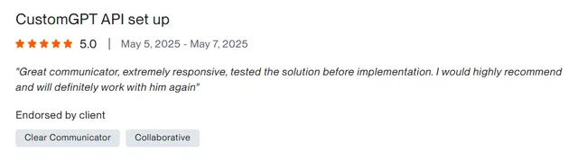 Upwork client review – 5 stars – AI & automation