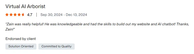 Upwork client review – 4.7 stars – AI & automation