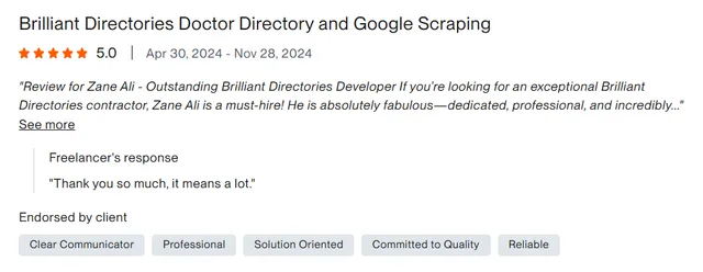 Upwork client review – 5 stars – Web & platforms