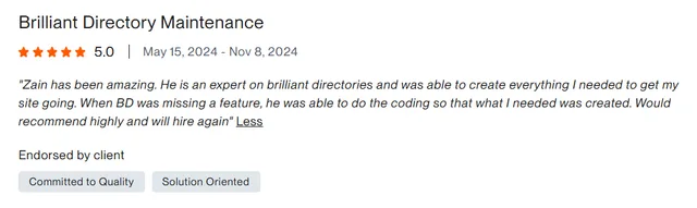 Upwork client review – 5 stars – Web & platforms
