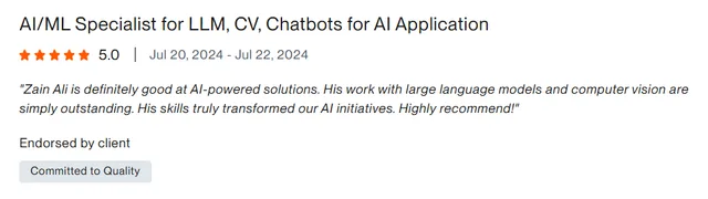 Upwork client review – 5 stars – AI & automation
