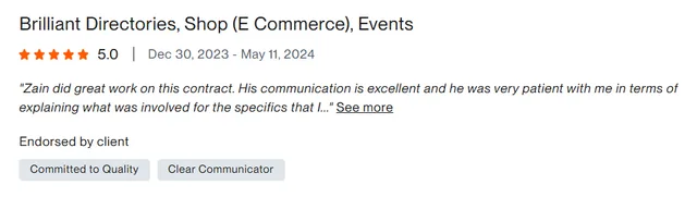 Upwork client review – 5 stars – Web & platforms